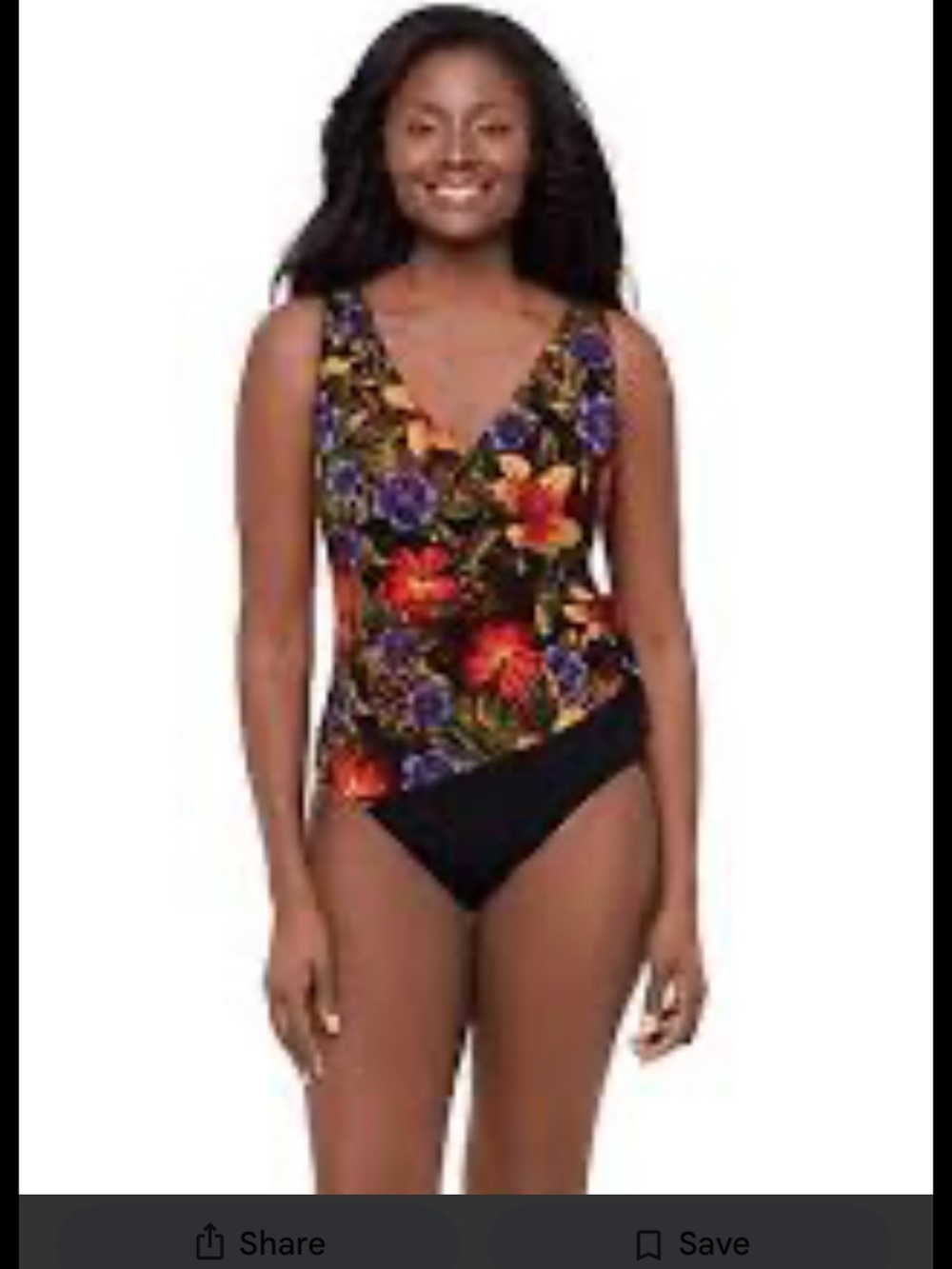 Floral V-Neck One-Piece Swimsuit in Black with Multicolor Floral Print